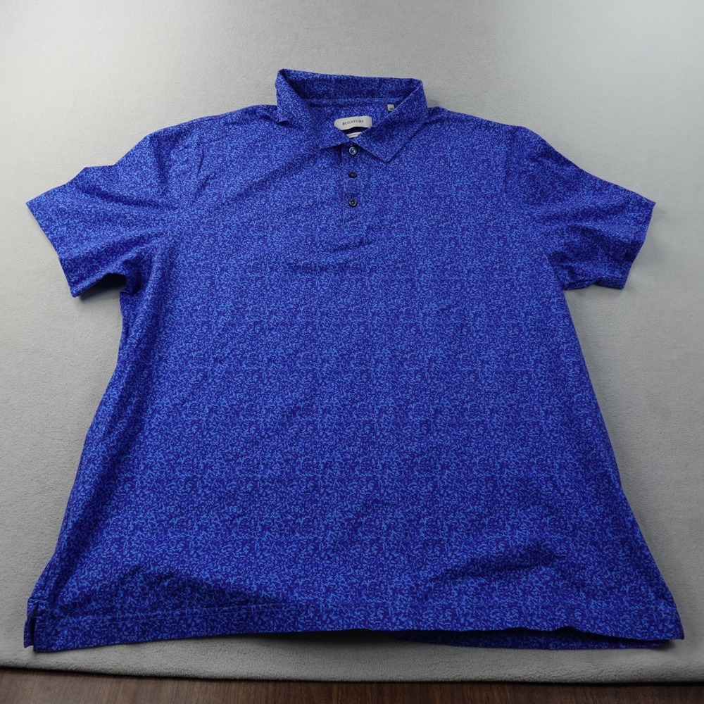 Bugatchi Mens XXL Night Blue 8-Way Stretch Performance Golf Polo Shirt Geometric